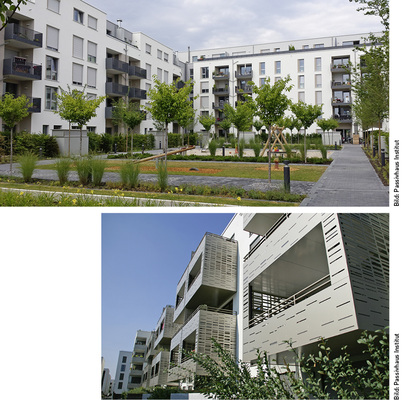 
Die größte Passivhaussiedlung entsteht derzeit in Heidelberg. Wohngebäude, Schulen, Kitas, ein Einkaufszentrum, ein Baumarkt und ein Kino – alle Gebäude in der Bahnstadt müssen laut den Vorgaben der Stadt den energieeffizienten Gebäudestandard erfüllen.
