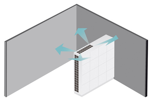 <p>
</p>

<p>
Der Coanda-Luftstrom bei einem Bodengerät des Modells Duplex Vent 1200, platziert als Raumteiler. Luftmenge und Luftrichtung werden durch einstellbare Gitter justiert. 
</p> - © Airflow

