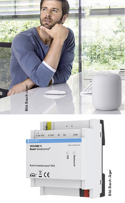 
Busch-Jaeger bietet mit dem zertifizierten Sprachsteuerungsgateway Busch-VoiceControl die Möglichkeit, das KNX-System mit den drei großen Sprachassistenten (Apple HomeKit, Amazon Alexa und Google Home) zu verknüpfen. Bis zu 99 Gebäudefunktionen können angesprochen werden.
