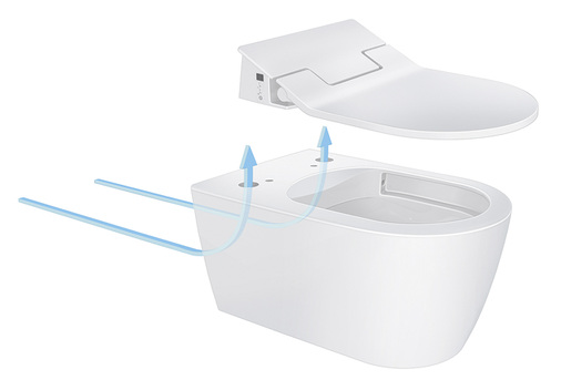 
Eine abnehmbare Dusch-WC-Sitzgarnitur dient der besseren Reinigung.



