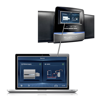 <p>
Die stets identische Display-Oberfläche vereinheitlicht die Bedienung der Regelung am Wärmeerzeuger, über einen PC-Browser vor Ort sowie aus der Ferne.
</p>

<p>
</p> - © Buderus

