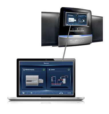 
Die stets identische Display-Oberfläche vereinheitlicht die Bedienung der Regelung am Wärmeerzeuger, über einen PC-Browser vor Ort sowie aus der Ferne.



