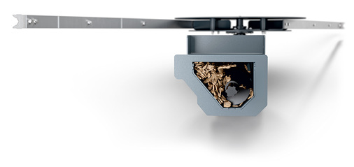 
Schnitt durch eine Förderschnecke - Eine zentrale Spindelwelle schiebt den Brennstoff mit einer gleichmäßigen Drehbewegung nach vorne.



