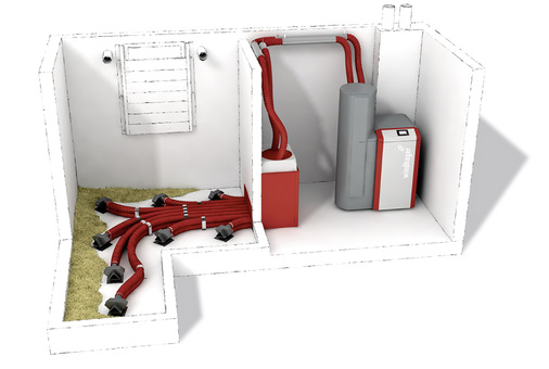<p>
Für eine Holzheizung gibt es mehrere Lagervarianten. Hier ein gemauerter Raum mit einem Acht-Sonden-Saugsystem.
</p>

<p>
</p> - © Windhager

