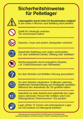 
Aufkleber mit den neuen ISO-20023-konformen Sicherheitshinweisen für Pelletlager sind bereits kostenlos im Onlineshop des Deutschen Pelletinstituts erhältlich.



