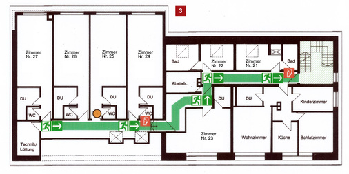 <p>
Rettungswegplan Hotel mit privatem Wohnbereich.
</p>

<p>
</p> - © IZEG

