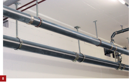 
Nichtbrennbares gusseisernes Abflussrohrsystem mit Sonderbeschichtung Typ MLK-protec der Firma Düker.



