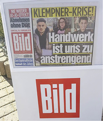 
Am Tag nach der Klempner-Krise durften Jugendliche in Bild sagen, warum sie keinen Handwerksberuf erlernen wollen.



