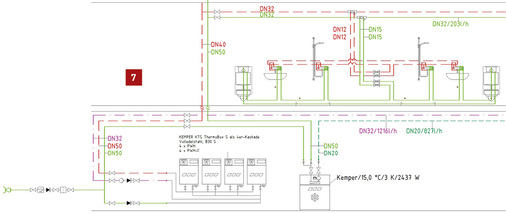 



Das Bild zeigt einen Ausschnitt aus einem Berechnungs-Strangschema für eine Trinkwasserinstallation mit 96 Nasszellen.
