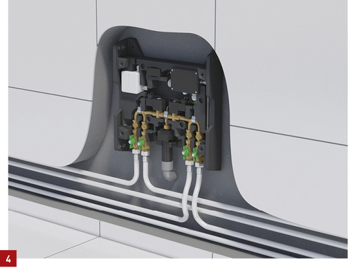 
Spülstationen, wie hier Uponor Smatrix Aqua Plus, können flexibel in die Ringleitung eingebunden werden und sorgen dort für den bedarfsgerechten Austausch des Wasserinhalts bei längeren Nutzungsunterbrechungen.



