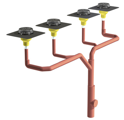 
T-Strang: kürzere Leitungslänge – weniger Druckverlust. Daher können die Sammelleitungen kleiner dimensioniert werden. Dies ist wirtschaftlicher und wirkt auch entlastend auf die Statik des Daches.



