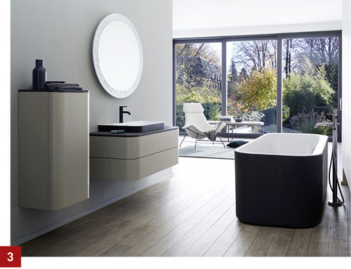 
3 Mit neuen Farbvarianten in edlem Anthrazit matt, bei Aufsatzschalen und Badewanne auch zweifarbig kontrastierend, bringt Happy D.2 Plus Farbe ins Bad.



