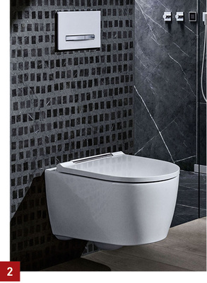 
2 Das One WC kann bei Erstinstallation oder Jahre später in unterschiedlichen Höhen mit einem Spielraum von –1 bis +3 cm neu justiert werden, ohne dass dazu die Vorwand geöffnet werden muss. 



