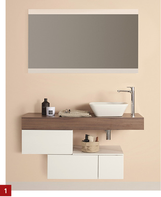 
1 Das Möbelprogramm Adapto umfasst maßgefertigte Standardkonsolen, Standkonsolen, Waschtischunterschränke, Seitenschränke und Handtuchhalter.



