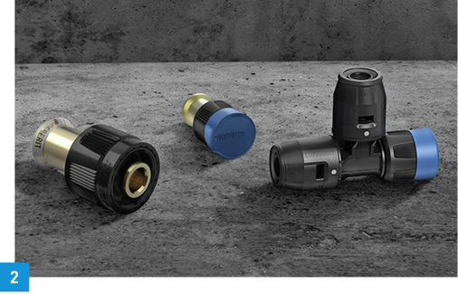 
2 MasterFix-Übergänge von Geberit mit Überdrehschutz.



