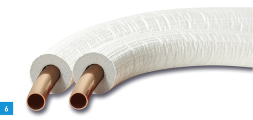 
6 Twin-Kupferrohre: vorisoliertes Doppelrohrsystem von Wieland.



