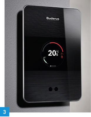 
3 Der Raumregler Logamatic TC100.2 kommuniziert per Funk mit dem Heizkessel.



