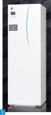 
5 Die kompakte S-W-Wärmepumpe Ecodan Geodan arbeitet mit R32 und ist mit 43 dB(A) sehr leise.



