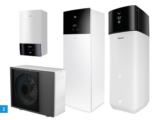 <p>
2 Die L-W-Wärmepumpe Daikin Altherma 3 H HT bietet mit verschiedenen Innengeräten eine hohe Flexibilität.
</p>

<p>
</p> - © Rotex Heating Systems GmbH

