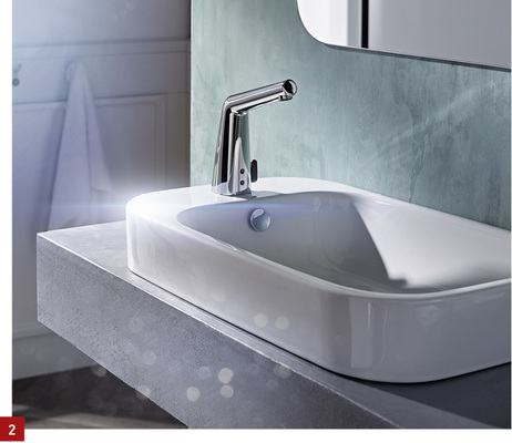 
2 Je nach Ausstattung beinhalten zukunftsfähige berührungslose Armaturen diverse technische Vorteile.



