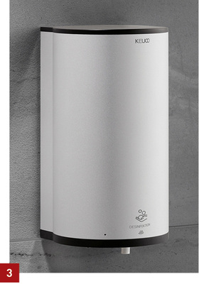 
3 Der berührungslose Hygienemittelspender ist in Chrom, Aluminium-Finish oder Edelstahl-Finish erhältlich.



