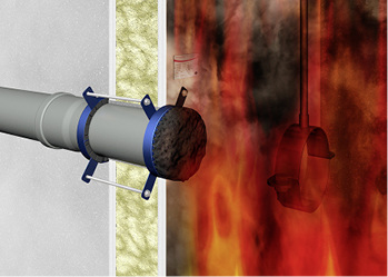 



Mittels der Brandschutzmanschette wird der Brandraum sicher abgeschottet.
