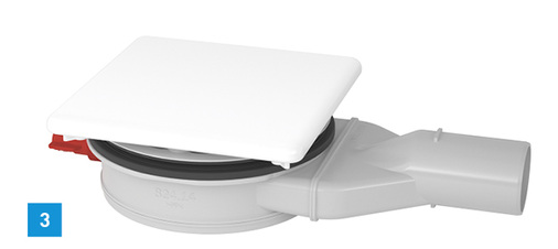 
3 Kaldewei-Ablaufsystem KA 120 für die flache Installation von bodenebenen Duschen.



