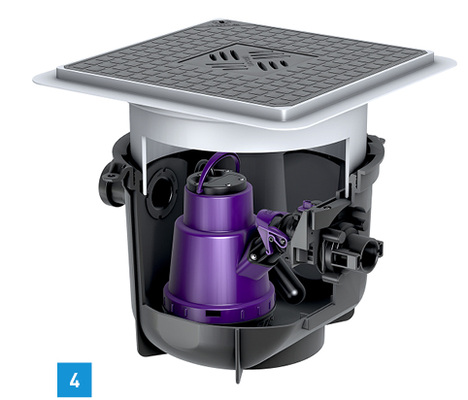 
4 Die steckerfertige Kessel-Kleinhebeanlage Minilift S zum Einbau in die Bodenplatte.



