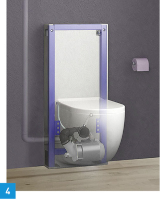 
4 Die als montagefertiges Komplettpaket gelieferte Sanicompact Comfort Box mit integrierter Hebeanlage von SFA Sanibroy.



