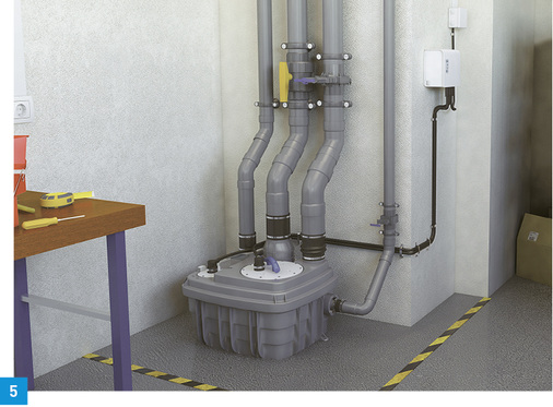 
5 Die neue Hebeanlage Sanicubic 1 VX von SFA Sanibroy ist für die Entsorgung großer Mengen Schwarz- oder Grauwasser konzipiert.



