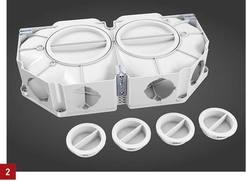 
2 Der Flachverteiler Profi-Air 6-fach eignet sich für alle Montagesituationen – auch beim Betoneinbau.



