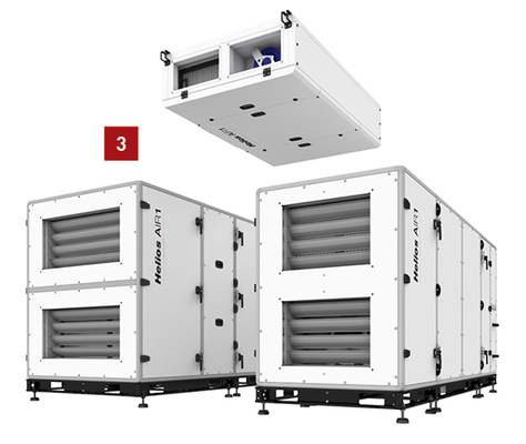 <p>
3 Die Kompaktlüftungsgeräte Air1 sind in drei Varianten mit Luftleistungen bis 15 000 m³/h erhältlich.
</p>

<p>
</p> - © Helios Ventilatoren


