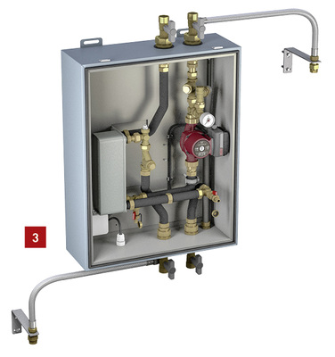 



3 Die Hydraulikbox für die Kaltwasser-erzeuger Kaclima trennt den primären vom sekundären Kreislauf.
