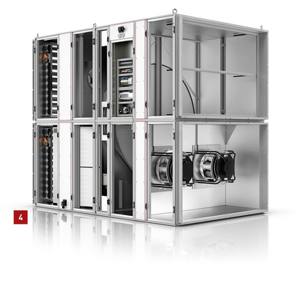 
4 Das Kompaktlüftungsgerät CRL Evo Max ist in vier Baugrößen für Luftmengen bis 19 500 m³/h erhältlich.



