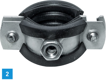 
2 BTI-Doppelschraubrohrschelle S-RS plus TX mit schalldämpfender Gummieinlage.



