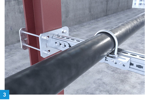 
3 Das FMS-Schienensystem von Fischer erlaubt die Montage von schweren Rohrleitungsinstallationen.



