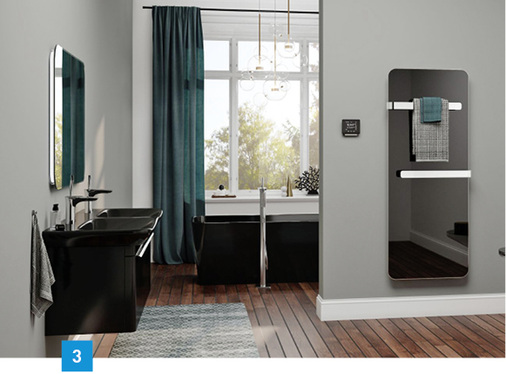 
3 Die Front des Infrarotheizkörpers Elveo besteht aus Einscheiben-Sicherheitsglas, dessen Rückseite schwarz oder weiß eingefärbt ist.



