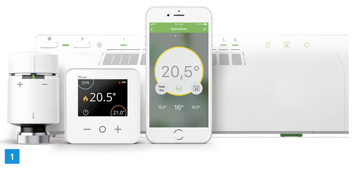 <p>
1 Das Regelungssystem Wiser wurde um die Fußbodenverteilerleiste FBH Full sowie den Heat Report in der App erweitert.
</p>

<p>
</p> - © Eberle Controls

