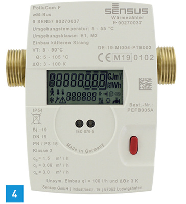 <p>
4 Der Wärmezähler Pollucom F kommt serienmäßig mit Wireless M-Bus C1 und T1 Mode.
</p>

<p>
</p> - © Sensus

