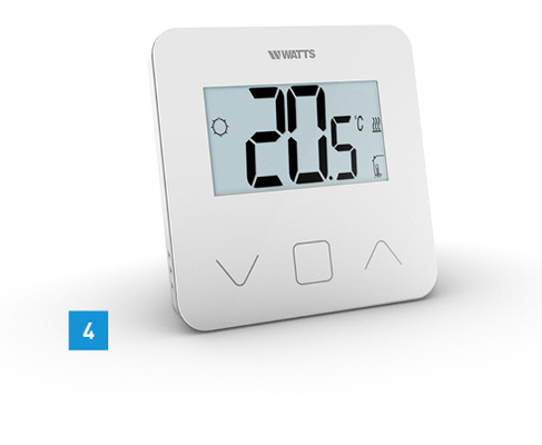 
4 Der digitale Raumthermostat lässt sich über sein kapazitives Display einfach bedienen.



