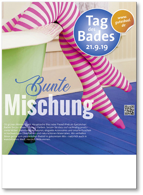 
Der bundesweite „Tag des Bades“ ist 2019 am 21. September. Er erlebt mit zwei eigenständigen Kampagnenmotiven eine Premiere. Im Bild: die Postervariante zum Thema Farben.



