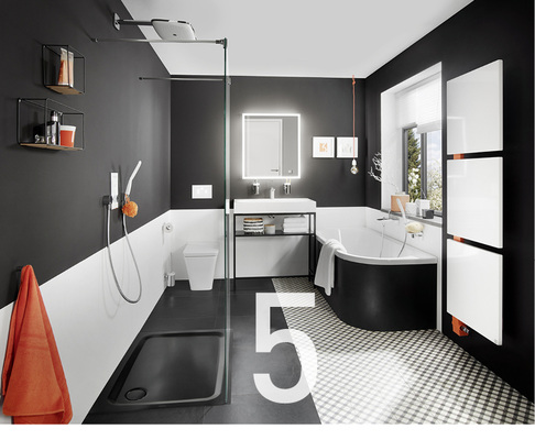 <p>
</p>
<p>
Je knalliger, desto besser: wenn zum Beispiel Schwarz und Orange zueinanderfinden. Blickfang in der Lieblingsfarbe können im Bad mit schwarzen Badlösungen Accessoires wie Handtücher, Seifenspender oder Bilder sein. 
</p> - © Kaldewei
 
Je knalliger, desto besser: wenn zum Beispiel Schwarz und Orange zueinanderfinden. Blickfang in der Lieblingsfarbe können im Bad mit schwarzen Badlösungen Accessoires wie Handtücher, Seifenspender oder Bilder sein.