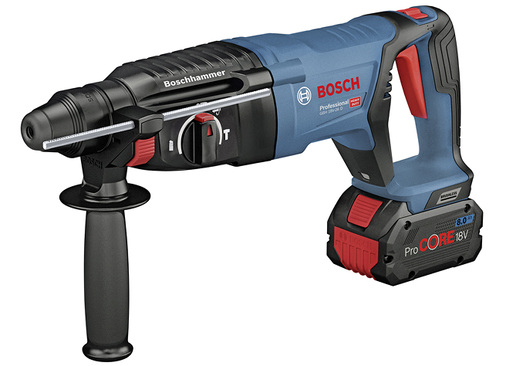 
Der Bosch Akku-Bohrhammer GBH 18V-26 D Professional schaltet sich beim Verklemmen des Bohrers in Stahlbeton ab.



