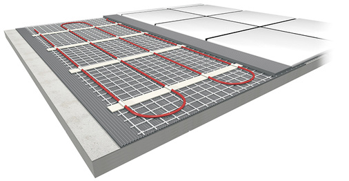 <p>
</p>

<p>
Die Heizmatten lassen sich im Dünnbettmörtel bzw. in der Ausgleichsmasse und dem Fliesenkleber direkt unter dem frei wählbaren Fußbodenbelag verlegen.
</p> - © BVF


