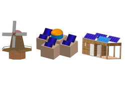 (v.l.n.r.) Schematische Darstellung der Konzepte für eine windbetriebene finnische Sauna, ein solarbetriebenes Hamam und eine hybride Anlage für süddeutsche Klimabedingungen. Darstellung: Universität Stuttgart/IES - © Institut für Energiespeicherung