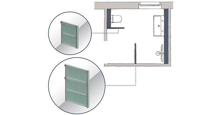 Eine halbhohe Schamwand am WC oder eine Sichtschutzwand zur Abtrennung des Duschbereichs lassen sich jetzt dank zweier neuer Bauteile für TECEprofil platzsparend realisieren - © TECE GmbH