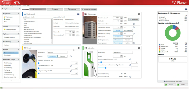 Bedarfsübersicht von geplanten Stromverbrauchern - © Hottgenroth Software AG