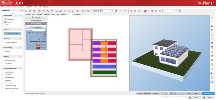 Verschaltung einer PV-Anlage mit 3D-Ansicht - © Hottgenroth Software AG