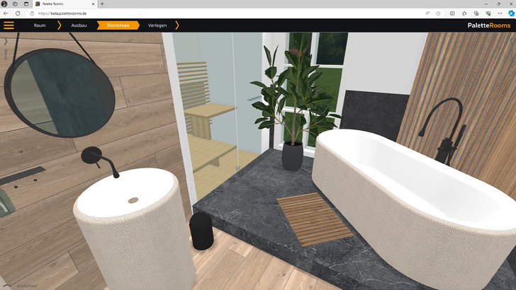 Die interaktive Ego-Perspektive in Palette Rooms macht das Raumgefühl live erlebbar und erleichtert die Kaufentscheidung