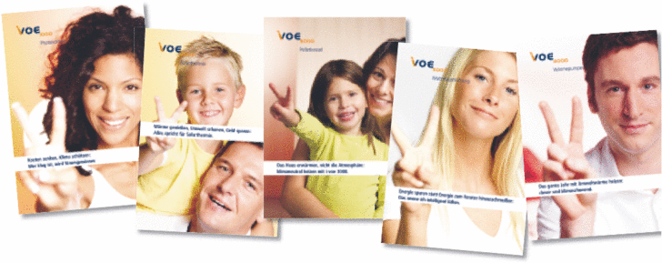 Ungewöhnliche Produktbroschüren: Auf den Titelseiten sind keine Produkte, sondern die Gesichter von Menschen abgebildet (www.i-voe.de)